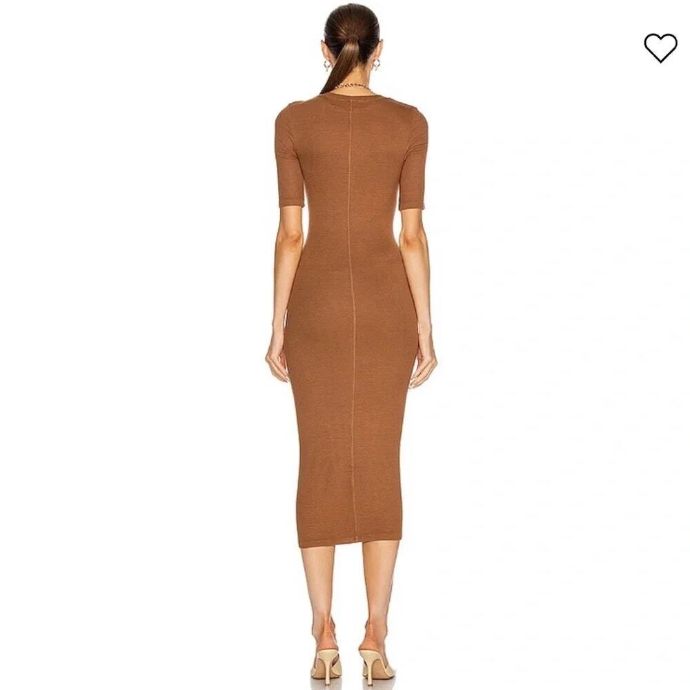 ENZA COSTA Silk Rib Crew Midi Dress COMFY MINIMALIST Tan Half Sleeve Fits S - Picture 3 of 8